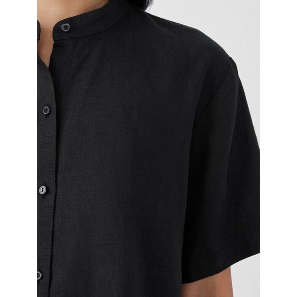 Eileen Fisher Organic Handkerchief Linen Band Collar Short-Sleeve Shirt Petite - Picture 4 of 10